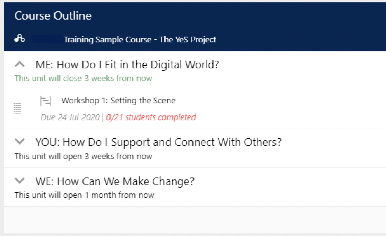 Course outline component on class page