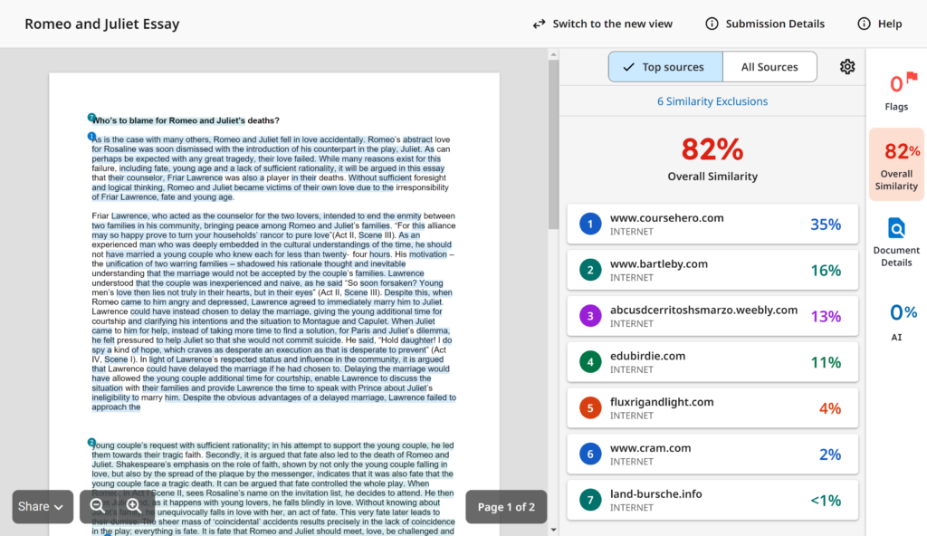 Turnitin Colour coded similarity report