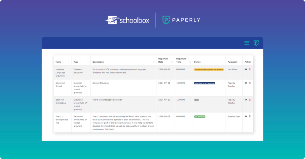 Illustration of Paperly School Excursion functionality