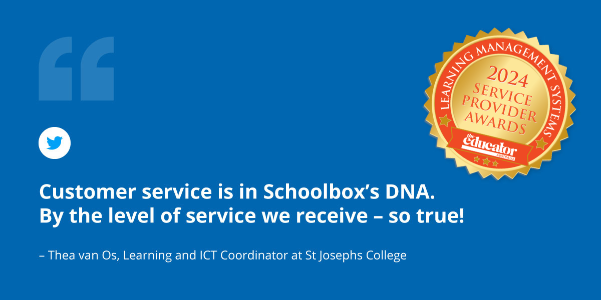 Schoolbox The Educator 2022 Service Provider Awards Thea van Os Graphic 1200x600px 2024