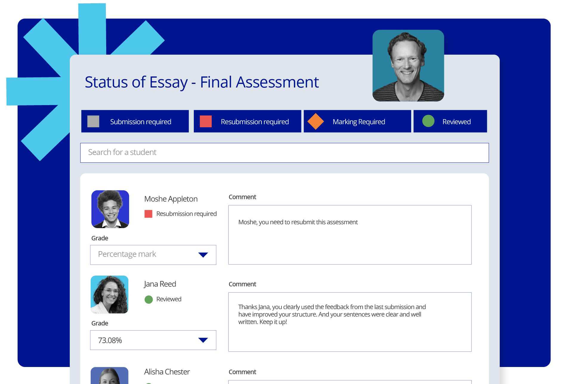 Track progress across a whole term without stitching together individual documents.