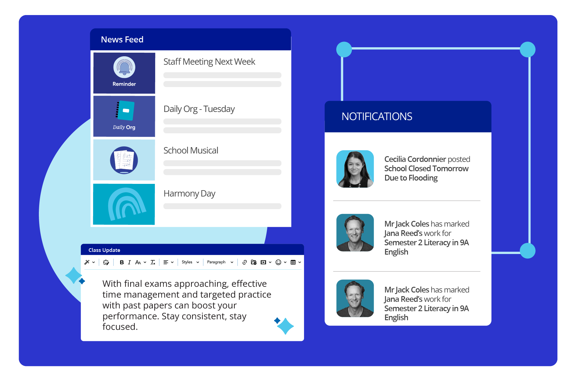 Share the right updates with the right families, from curriculum changes to upcoming events.