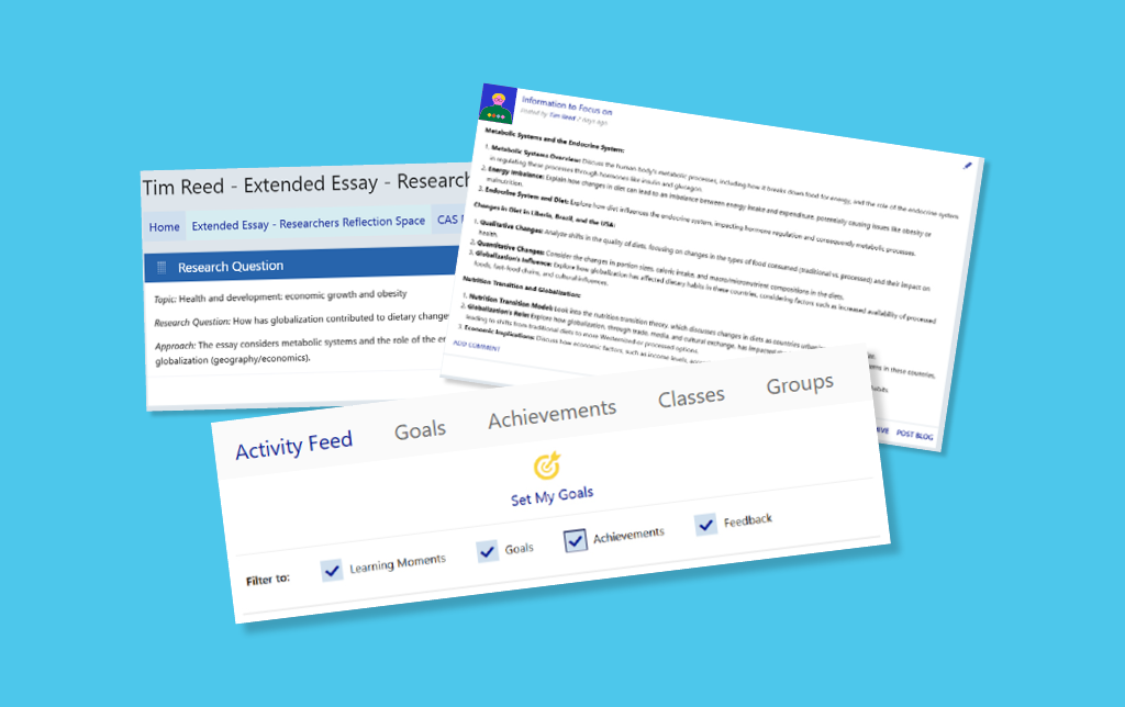 Work with peers and teachers on Theory of Knowledge (TOK), Extended Essays (EE), and Creativity, Activity, Service (CAS) requiremens.